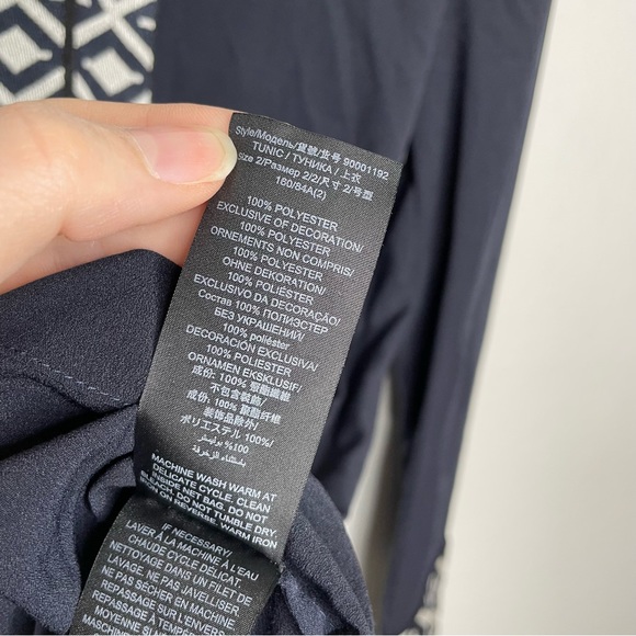 Tory Burch Navy Blue Ariana Embroidered Knit Trim V Neck Long Sleeve Tunic Top - Picture 6 of 11